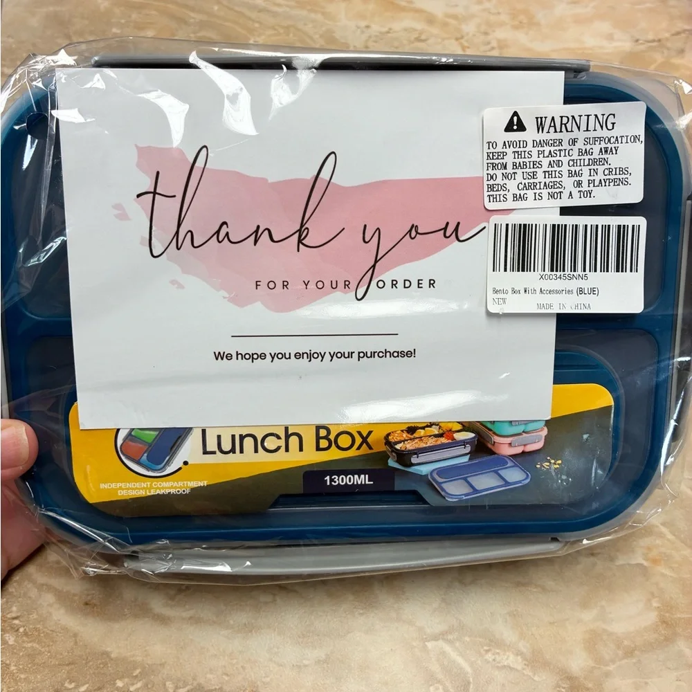 NEW Kids Blue Bento Lunch Box with Animal Forks